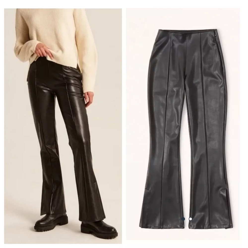 NWT Abercrombie Vegan Leather Split Hem Flare Black Pants